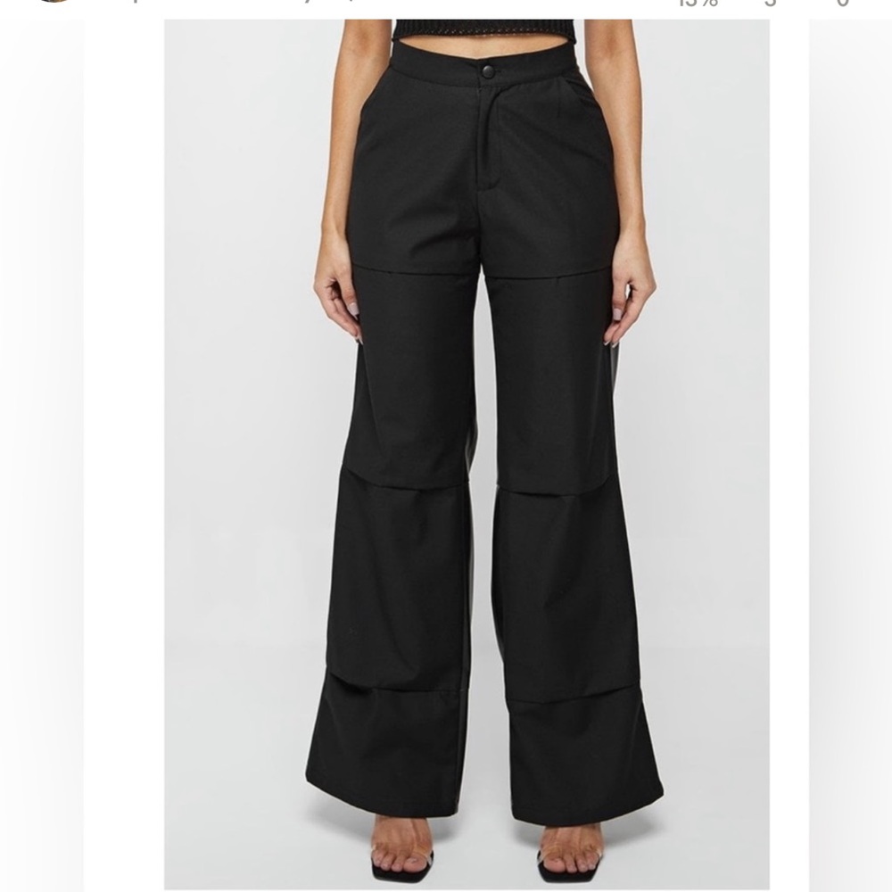Woven & Vegan Leather Tacked Trousers - Black - us 4 - nwt